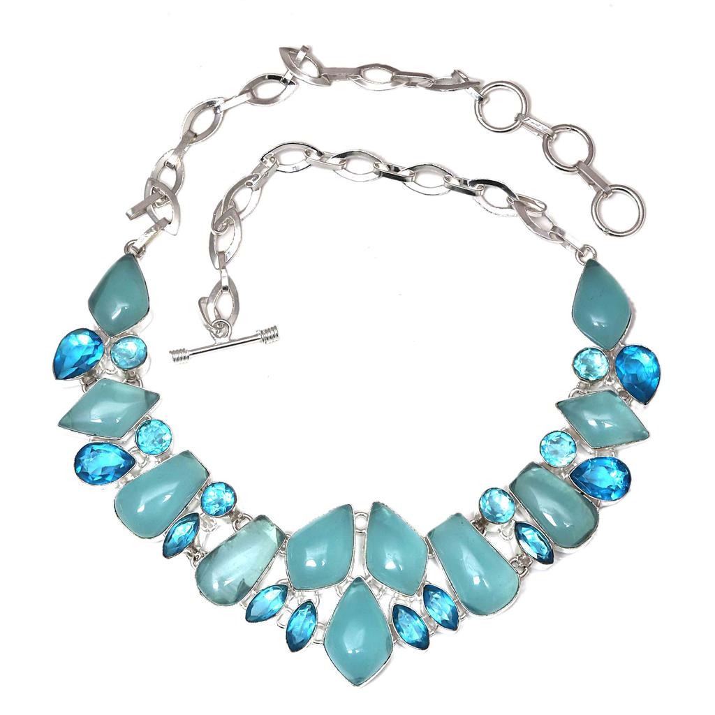 Necklace Blue Chalcedony SwiBlue Gemstone Birthday Gift Jewelry 18-20''