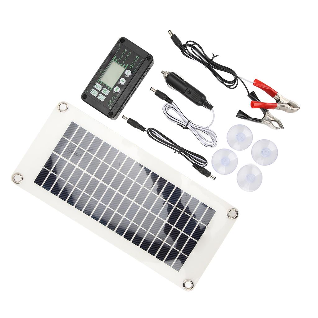 RV Solar Panel Kit 30W Polysilicon PET Battery Charger Panel with 50A Charge Voltage Controller for