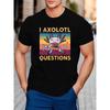 European Sizes Axolotl Print Casual T-Shirt for Men - Summer Knit Fabric, Polyester, Round Neck, Short Sleeve, Animal Pattern,