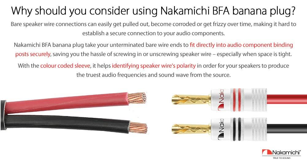 Nakamichi Excel Series 24K Gold Plated Banana Plugs 12 AWG 18 AWG Gauge Size 4mm Speaker Amplifier AV Stereo Home Theater Audio Wire Cable Screw
