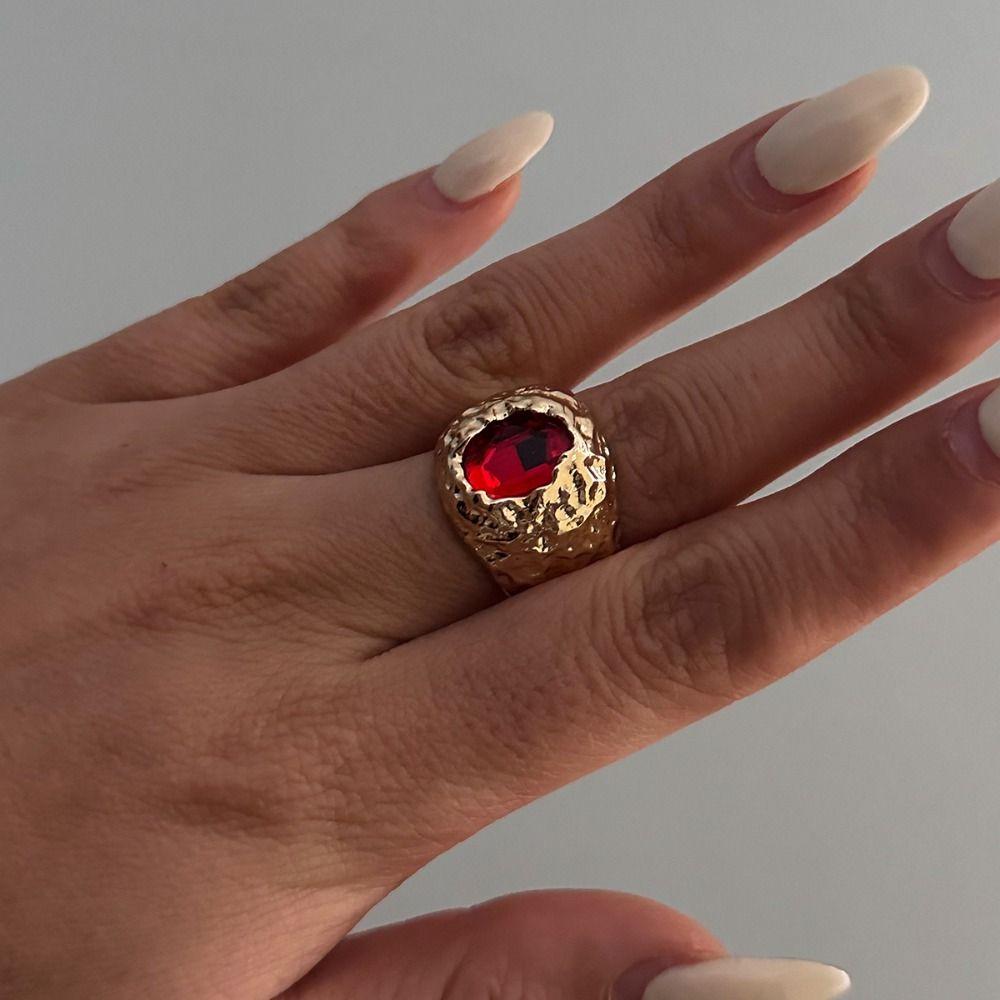 Exaggerate Colored Crystal Rings Irregular Metal Open Ring Cool Rhinestone Rings  Daily