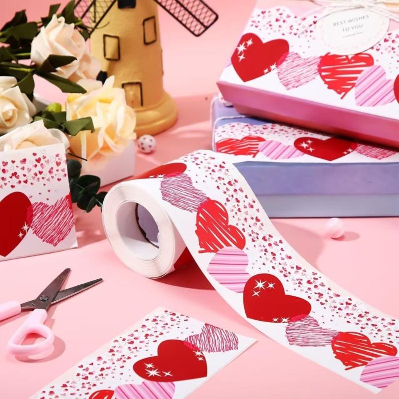 Valentines Day Themed Heart Decorative Border Sticker Roll for Bulletin Board Self-Adhesive Bulletin Trim Border Decors