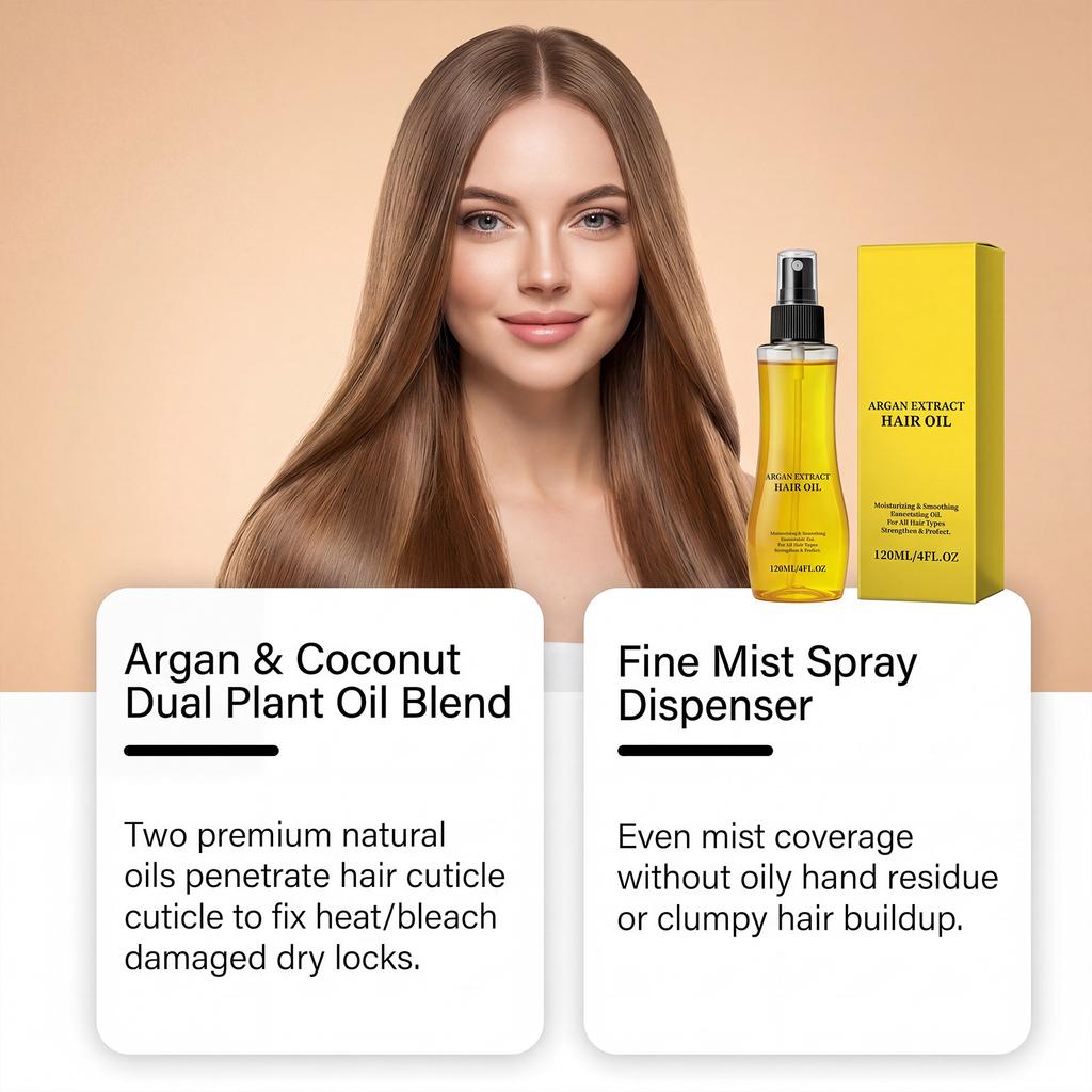 Aceite de Argán Marroquí Sérum Suavizante para el Cabello - Control de Frizz Hidratante para Cabello Seco Dañado, Potenciador de Brillo Nutritivo 120ml