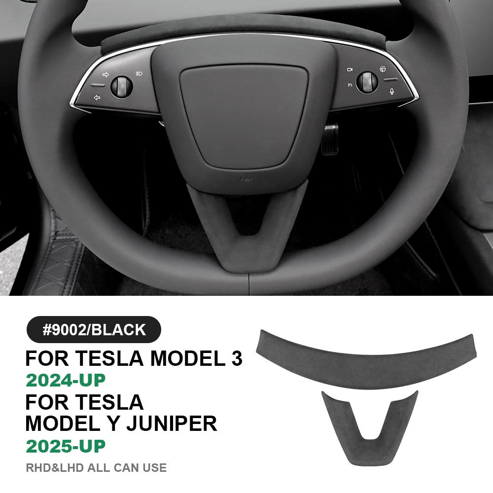 Italian Top Suede for Tesla Model 3 Highland 2025 Model Y Juniper 2025-Up Steering Wheel Trim Cover Protect Sticker Interior
