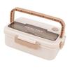 Plastic 3 Compartment Lunch Box 1000ml Microwave Safe Bento Box for Kids Adults Students Office Worker Beige