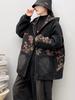 2025 autumn new product splicing printing outer loose version positive denim zipper hooded jacket women's top