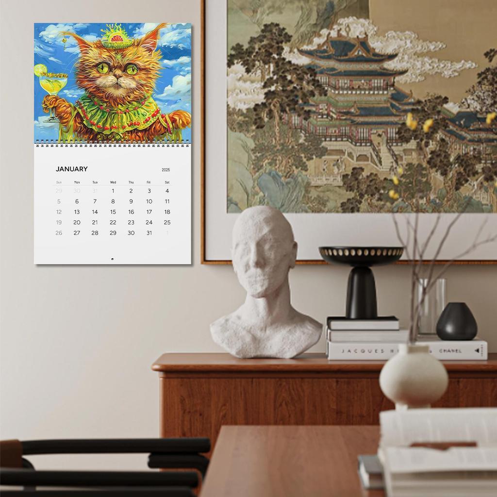 Cats Wall Calendar 2026 Cute Drunk Cat Cartoon Pattern Calendar Monthly Wall Calendar For Kids Teen Cat Lover
