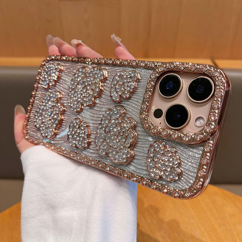 Gradual change glitter applicable to Apple 17Promax mobile phone case light luxury rose lace diamond iPhone15 all-inclusive