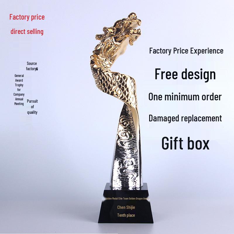 Custom Gold-Plated Crystal Dragon Trophy for Corporate Events