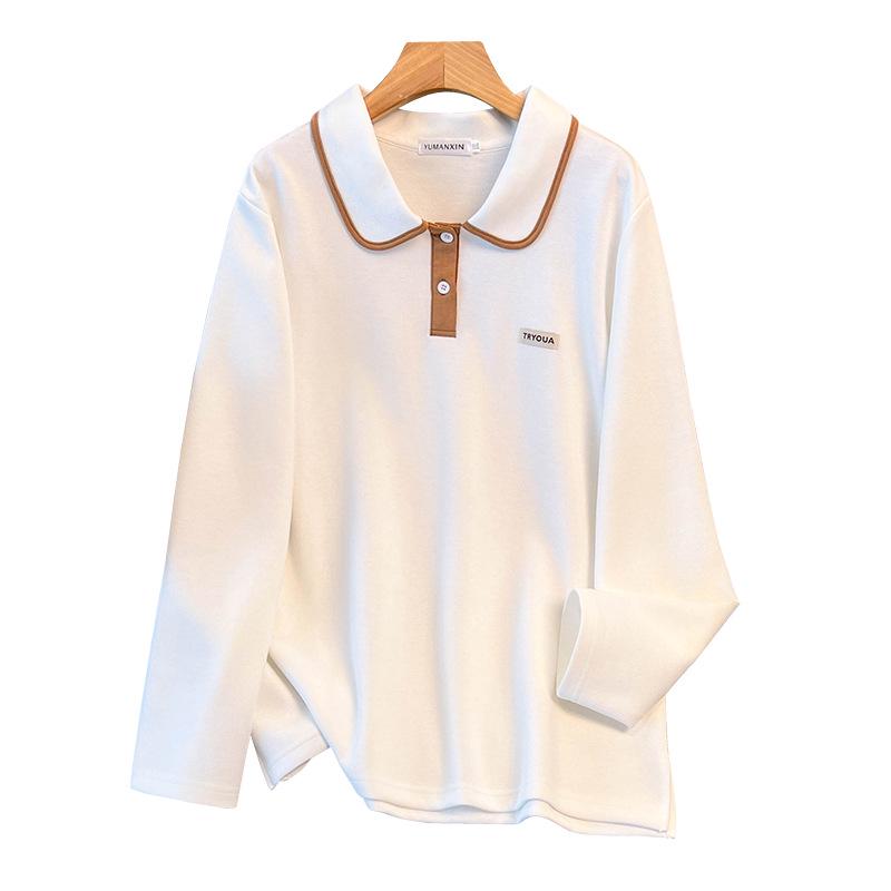 Plus Size Women's Long Sleeve Lapel Hoodie T-shirt – Slimming Summer Top for 200/300 Jin