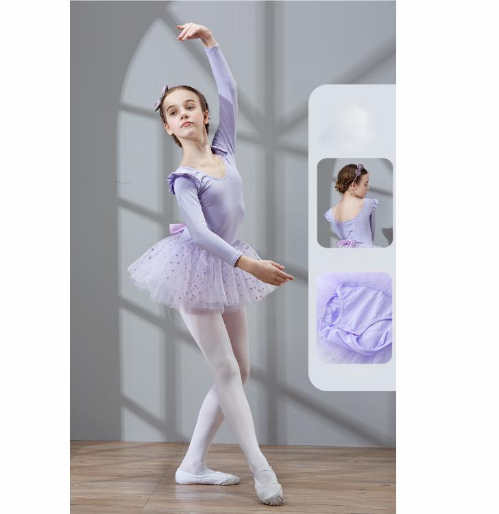 Girls Ballet Dance Tutu Dress Kids Short /Long Sleeves Tulle Bowknot Skate Gymnastics Christmas Birthday Party Leotard Dancewear