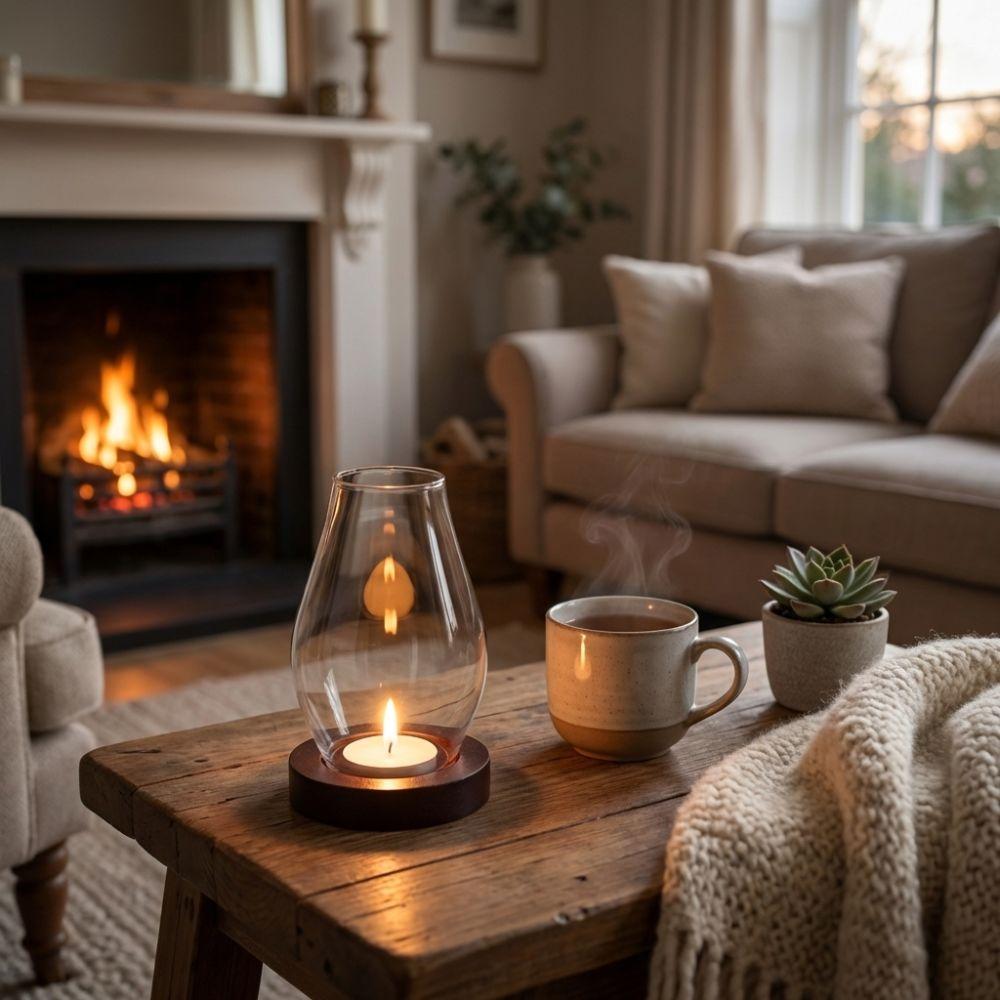 Windproof Tealight Cup Solid Wood Base Incenses Stove Lamp Unique Glass Candle Holder  Zen Ambiance