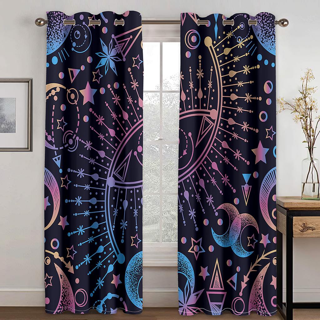 Fortune Divination Pattern Digital Printed Curtain Living Room Balcony Home Environment Decoration Fabric Two Pieces Polyester Ideal For Great