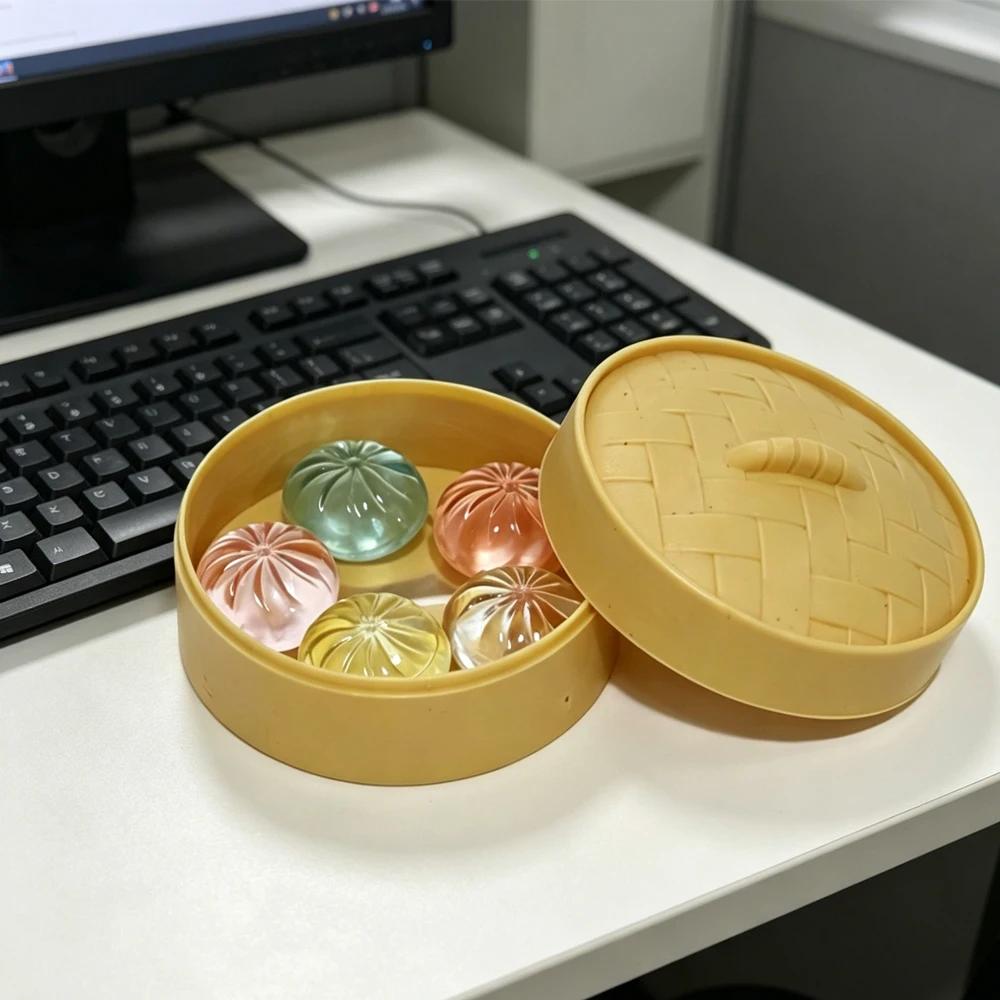 5Pcs Mini Buns with Steamer Bun Squeezable Toys Set Soft Stress Relief Crystal Squishy Fidget Sensory Toy Party Favors Gift
