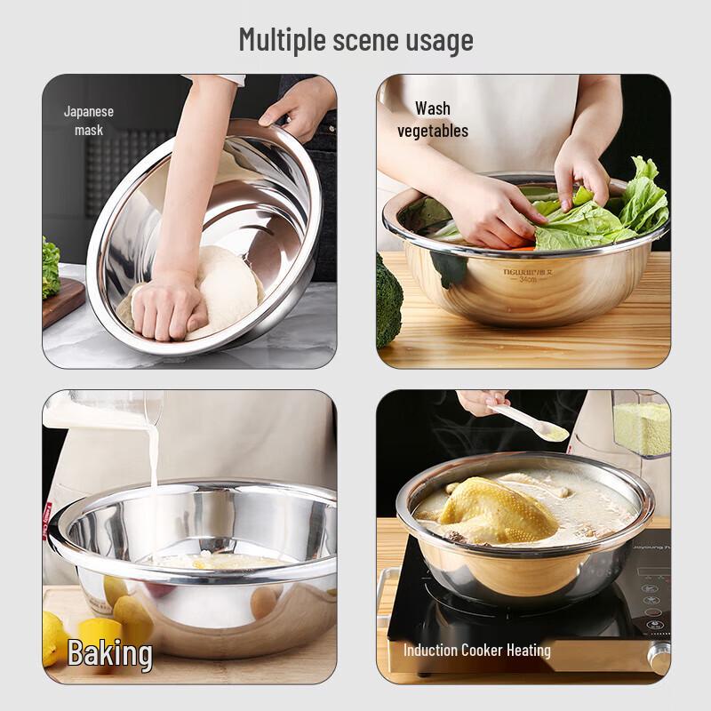 Large 304 Stainless Steel Multi-purpose Kitchen Bowl