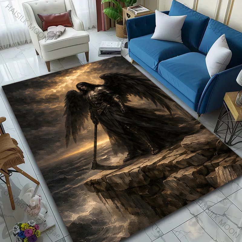 1PC Dark-winged angel on cliff Print Carpet Rug for Living Room Bedroom Sofa Doormat Home Decor Non-slip Floor Mat
