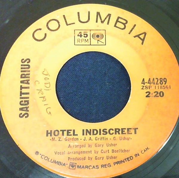

7inch Record SAGITTARIUS 2 Hotel Indiscreet 444289 Columbia 1967 Canada Rock Used