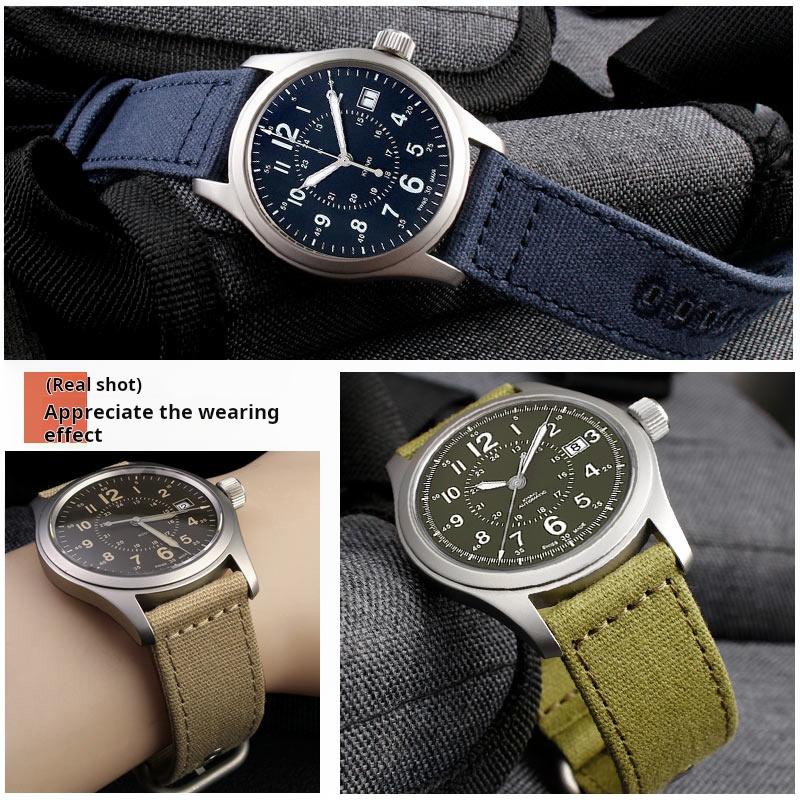 20mm 22mm Quick Release Men Watchband For Hamilton Khaki H68201993 Timex Citizen Canvas Replacement Watch Strap Gray Blue Nylon
