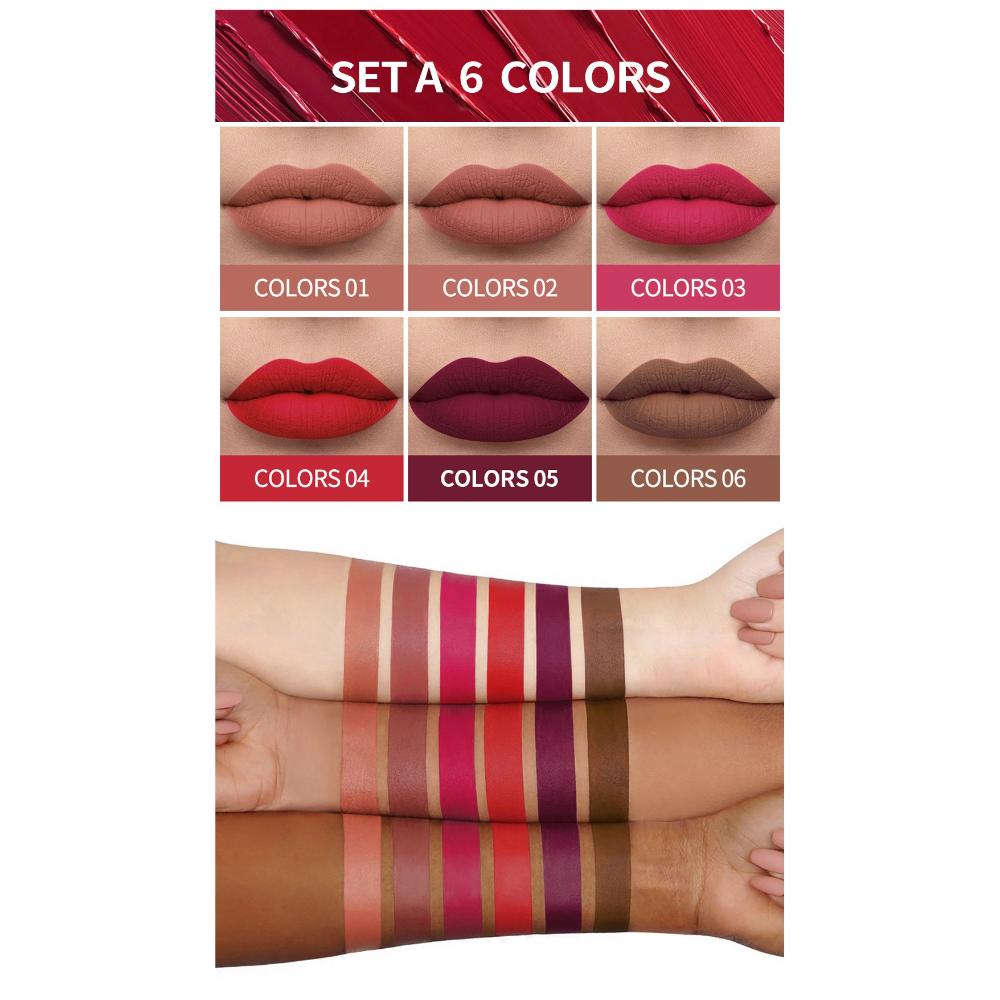 6pcs Matte Liquid Lipstick Set, Waterproof Velvet Naked Lip Gloss, Long-Lasting Non-Stick Cup Nude Red Lip Tint, Pigmented Makeup Cosmetics for Women