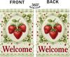 Strawberries Garden Flag, Summer Vintage Flowers Leaves Summer Red Double Sided Burlap Decorative Outside Flags for Outdoor