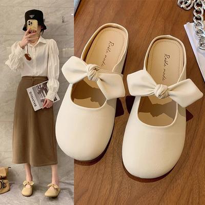 Spring New French Gentle Bow Slip-on Outdoor Women's Toe-Covered Slippers
