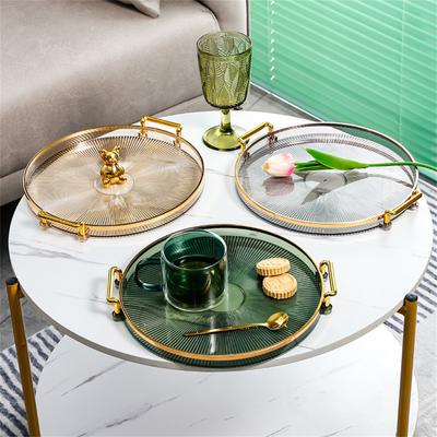Round Storage Tray Snack Fruit Plate Jewelry Storage With Handles Light Luxury Plastic Tray Creative Storage Trays Home Decor