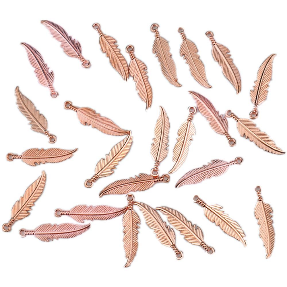 ALIMITOPIA 100pcs Alloy Feather Charms Pendants Easter Angel Wing Feather Dangle Charm for DIY Crafting Bracelet Necklace Jewelry Making Findings