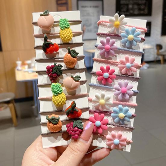 10Pcs/Sheet  Cartoon Fruit Animal Pattern Tight Hair Tie Hair Band Hair Accessories