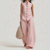 European and American New 2026 Popular Cross-border Women's Casual Cotton and Linen Sleeveless Round Neck Vest, Top and Trousers Two-piece Set