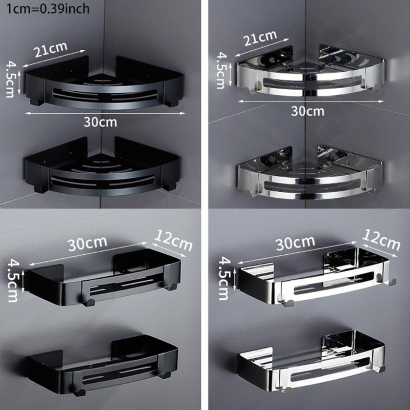 Wall Mounted Bathroom Shelve Multifunctional Storage Tray Shampoo Holder with Metal Hooks Toilet Kitchen Accessories