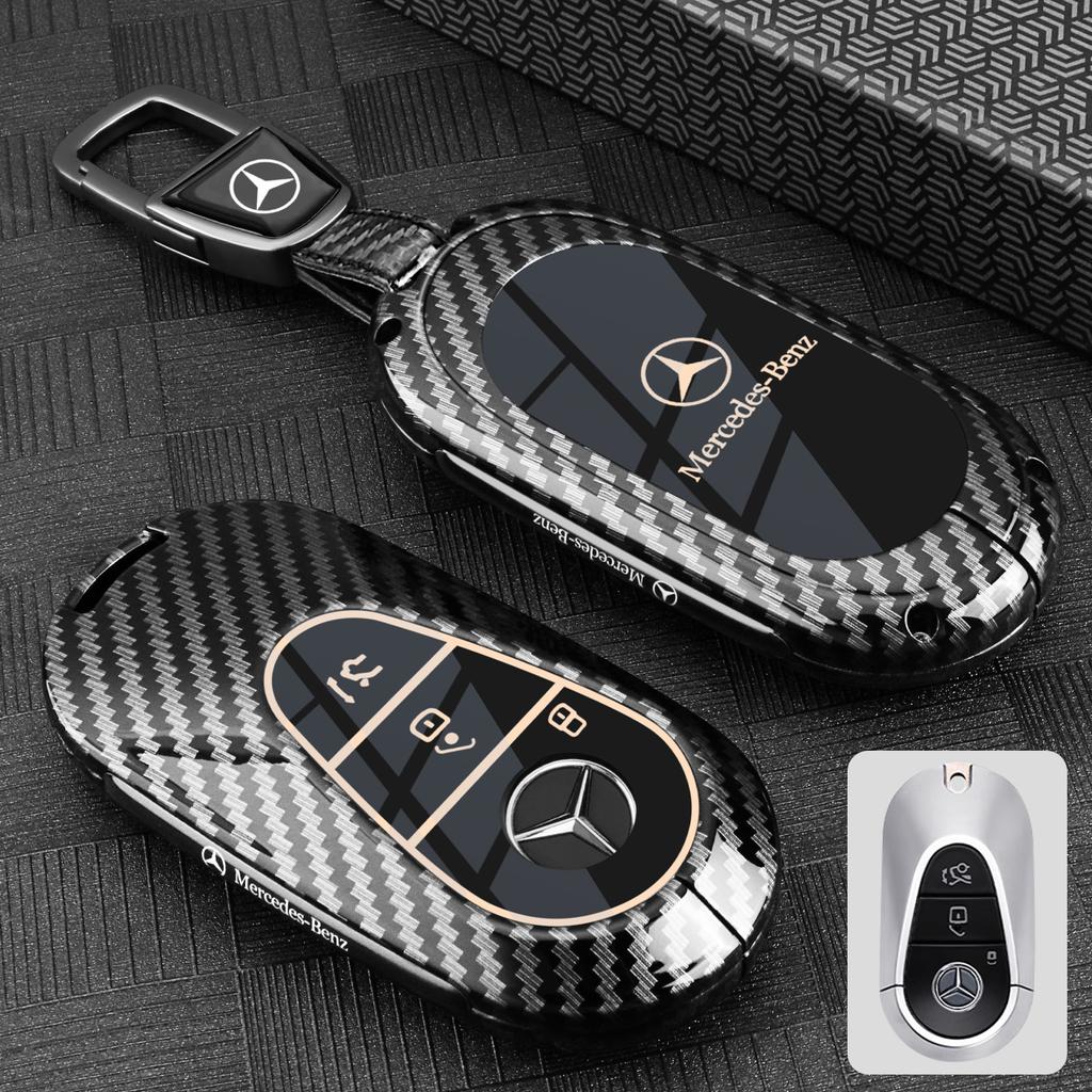PNR1 Carbon Fiber Look Silicone Remote Car Key Case Cover Shell Keychain for Mercedes Benz A C E S Class W203 W204 W212 W213 W176