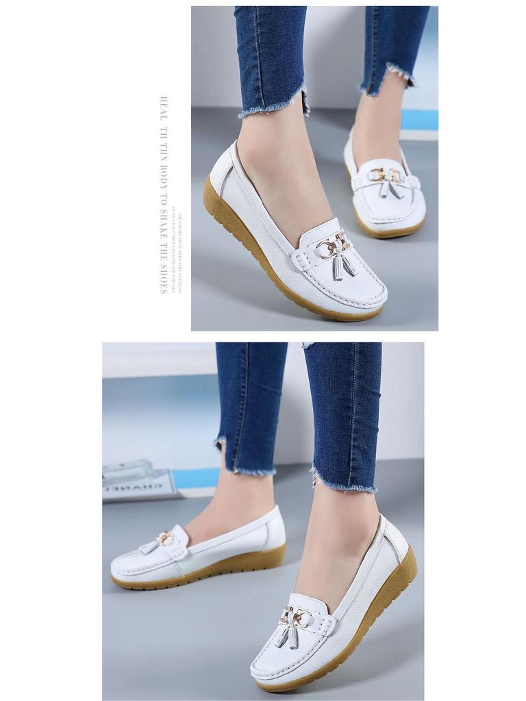 Damen 2024 Frühling/Herbst Leder Keilabsatz Übergröße Mokassins - Lässige Mutterschuhe