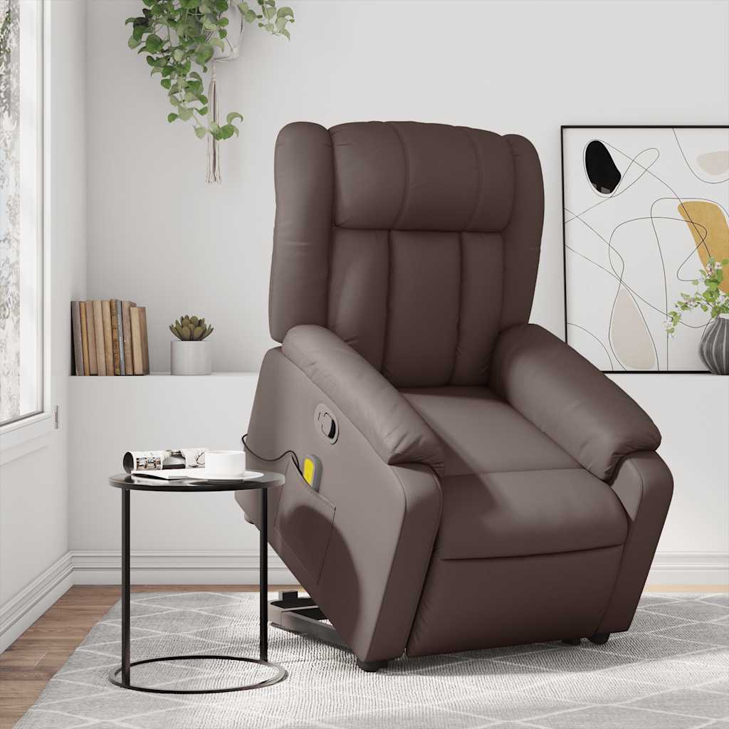 Recliner Chair with Lift Assist Brown Faux Leather