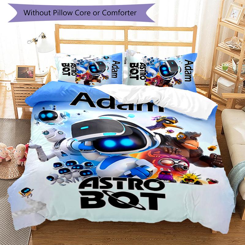 3pcs Custom Name Astro Bot Bedding Set Duvet Cover Closure Includes 1 Duvet Cover & 2 Pillowcases for All Seasons Bedroom Decor