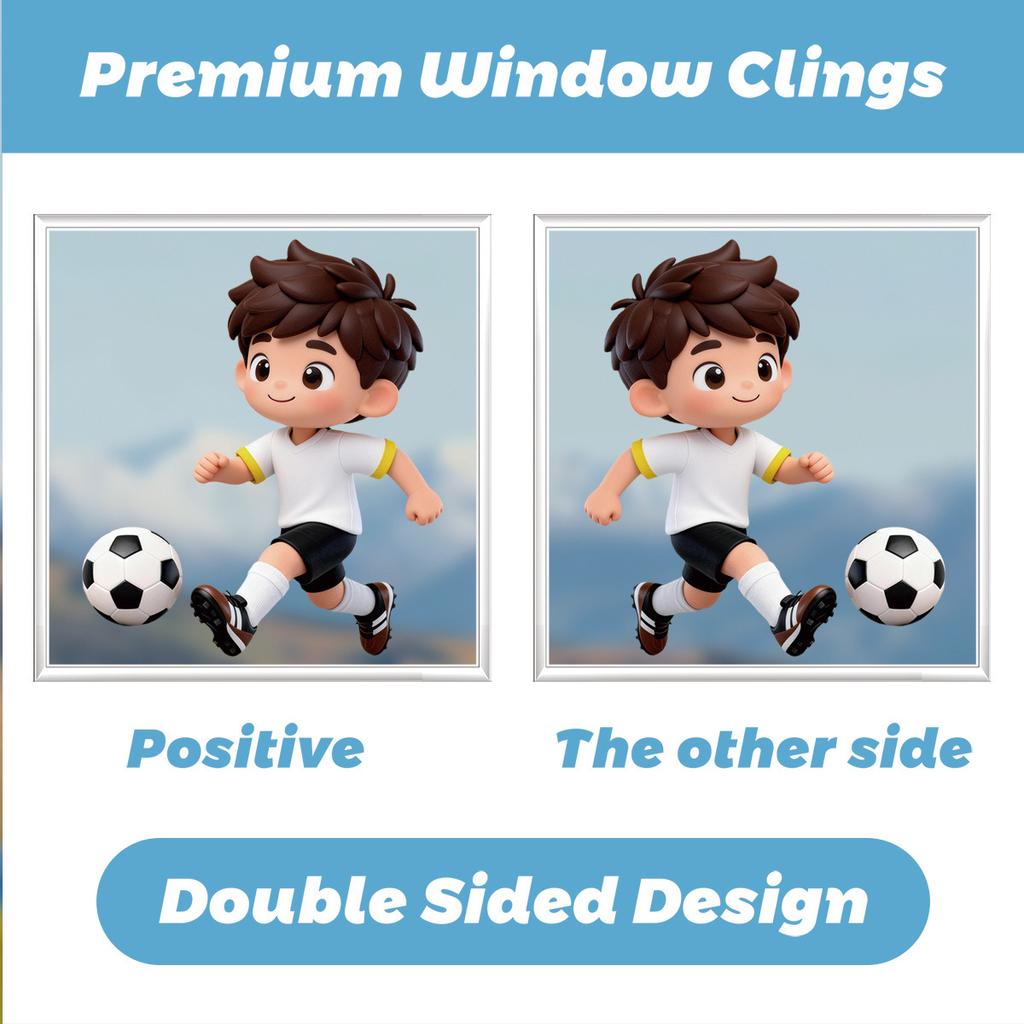 2026 World Cup USA Canada Mexico Boys Sports Static Cling Stickers, Soccer Elements No Trace Decals for Window Storefront Decoration