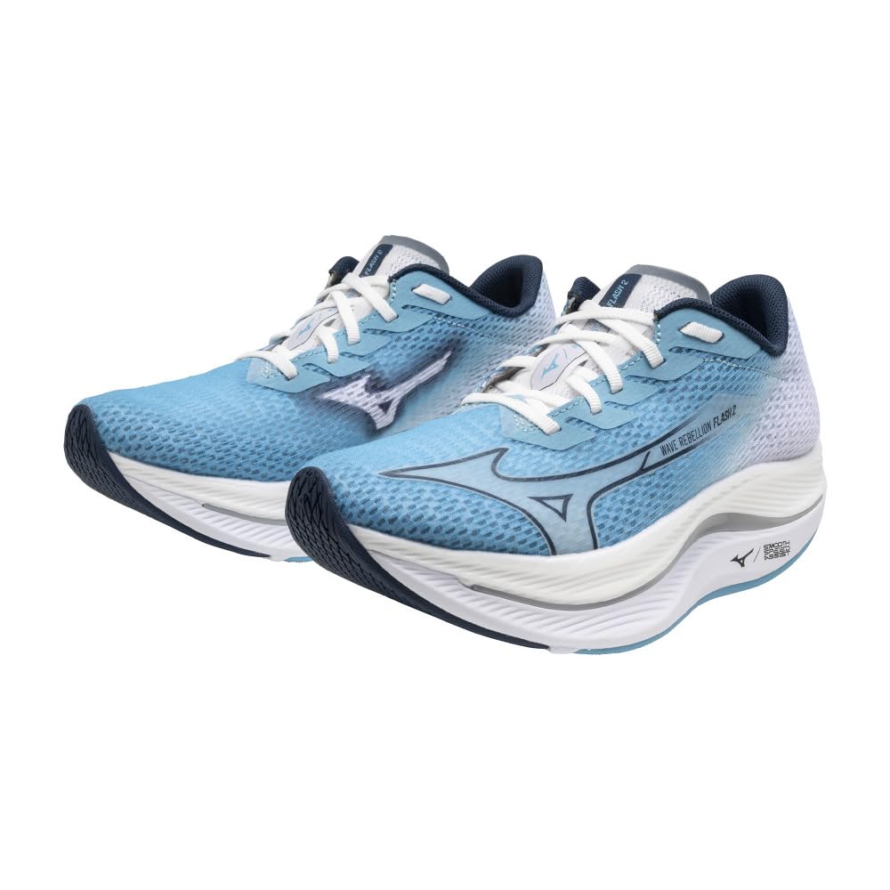 Mizuno Wave Rebellion Flash 2 Running Shoes for Thick Blue x White x 2E Jogging, Marathon, Training, Sports, Lightweight, Resilient, Sole, Women's,