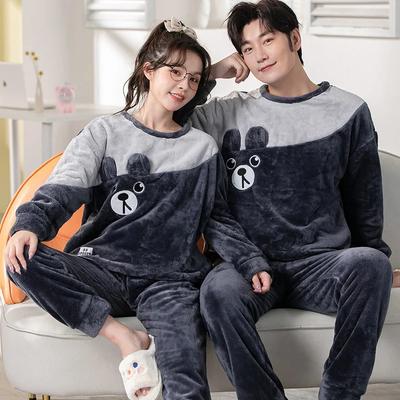 Thickened Warm Winter Sleepwear Flannel Women Home Wear Padded Long-Sleeved Pajamas Cartoon Bear Dog Cat High Quality Plus Size