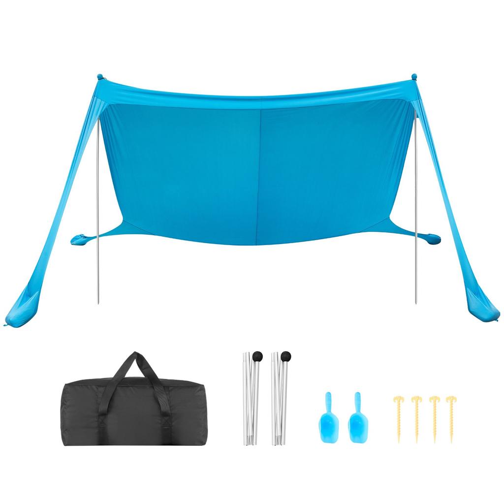 VEVOR Beach Tent Sun Shelter, UPF50+ Sun Protection, 2 M Tall, 3.4 X 3.4 M, Easy Pop Up Beach Canopy with Sandbags, Stability Poles, Sand Shovels