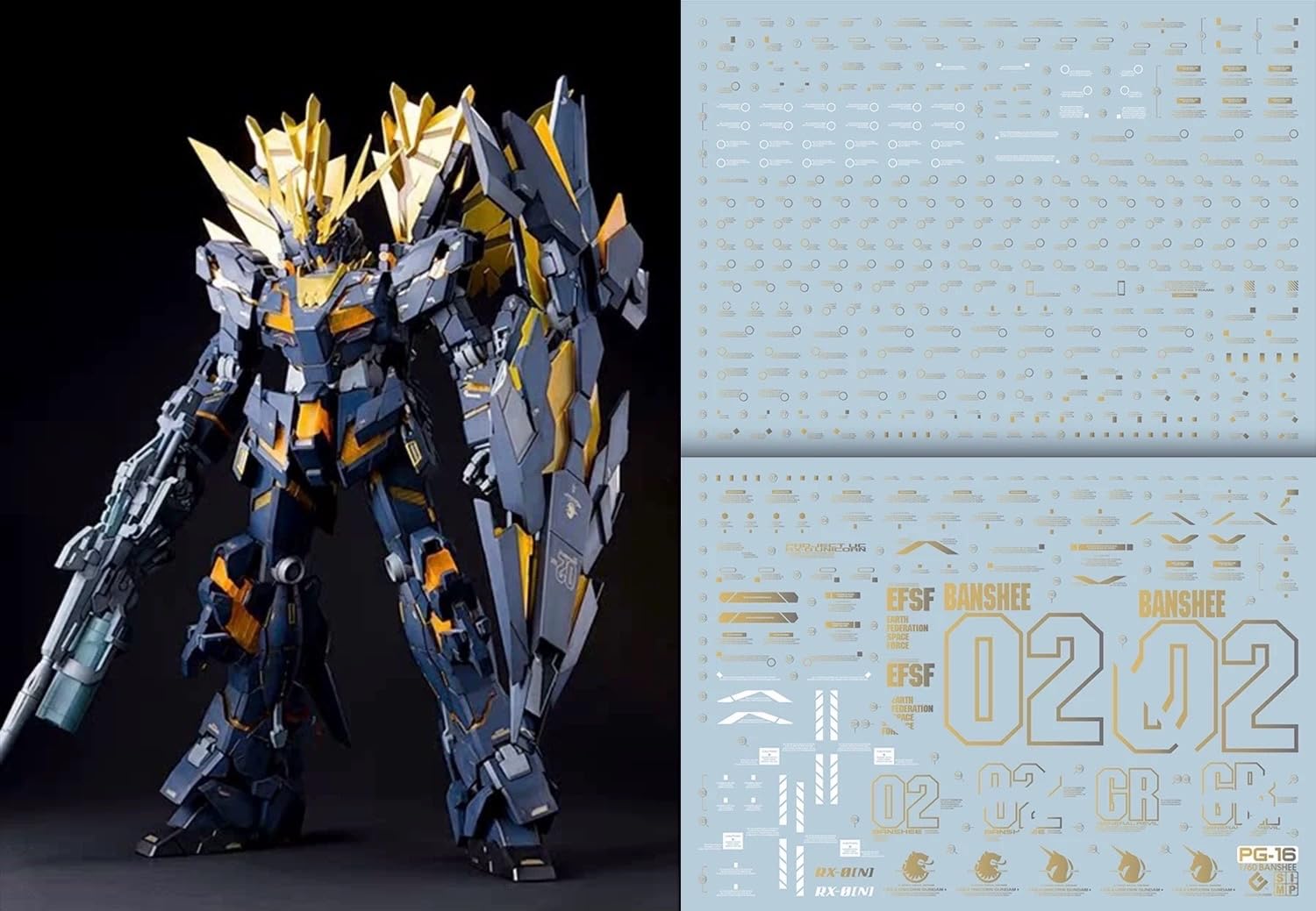 

HG RG MG PG RE HiRM Robot MS Decals PG Unicorn Gundam 02 Banshee Gold-plated!! Detail-Up Water-Transfer (for 1/60 RX-0[N] Norn)