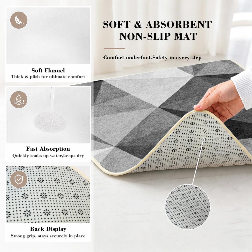 1Pcs Anti Fatigue Kitchen Rugs Geometric Patchwork Gray White Print Waterproof Non Slip Thick Cushioned Mat