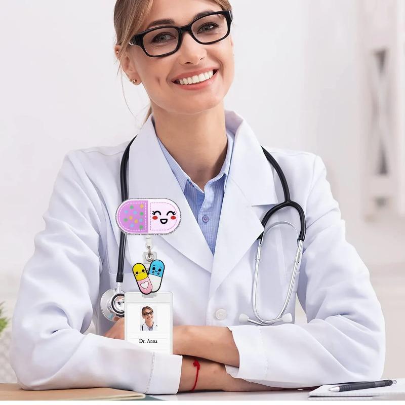 Unisex ID Name Cards Holders Retractable Badge Reel Cartoon Hospital Medical Icons Lovely Nurse Doctor Clip Brooches Keychains