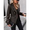 Women's Double Breasted Blazer PU Leather Moto Jacket