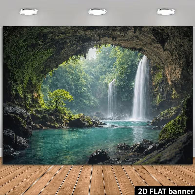 2D Mystical Jungle Cave Waterfall Backdrop Photography Background 47.2x31.5inch/120*80cm