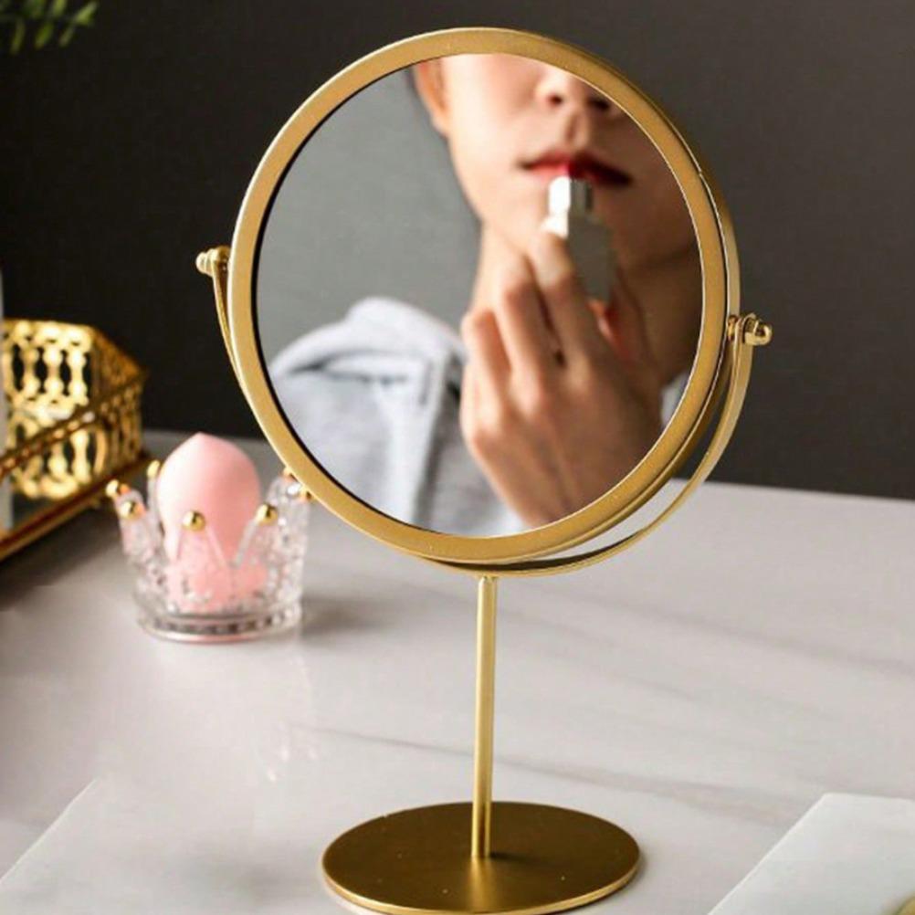 Retro Dressing Table Makeup Mirrors Desktop Portable Rotating Vanity Mirror Metal Wrought Iron Makeup Mirror Room Decoration