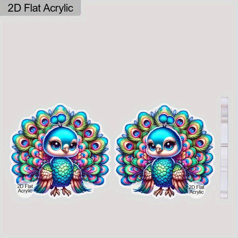 2D Flat Acrylic Diwali Cartoon Colorful Peacocks Double-sided Pattern Earrings Jewelry Gift for Women Female