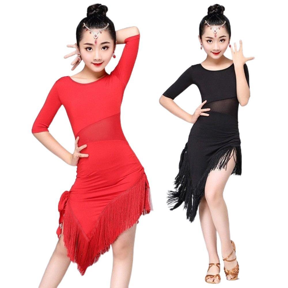 Cha Cha Kids Latin Dance Dress Fringe Tassel Performance Clothes Samba Stage Outfits Child Girls