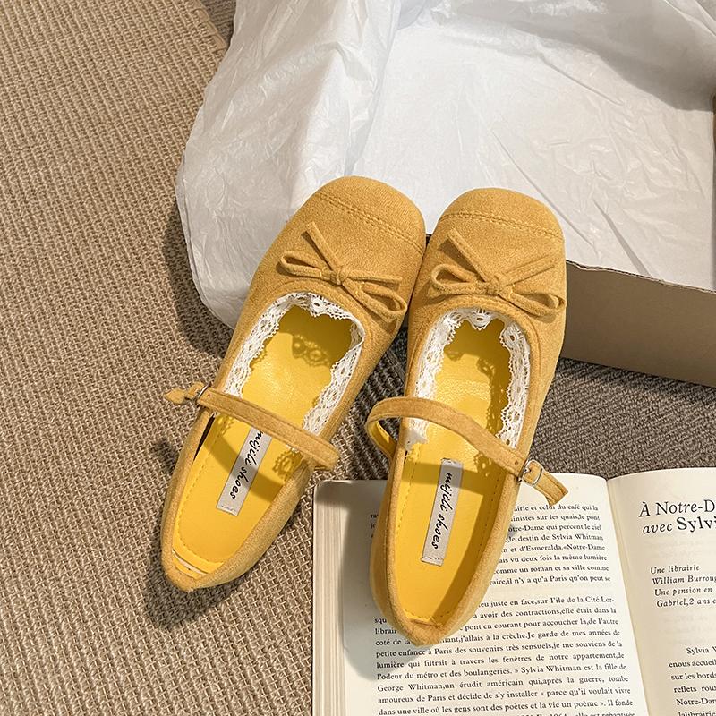 

Women s Fashion Round Head Shallow Mouth Mary Janes Butterfly Knot Metal Buckle Soft Sole Non-slip Flat Shoes Loafers Shoes 39EU/CN40 жовтий