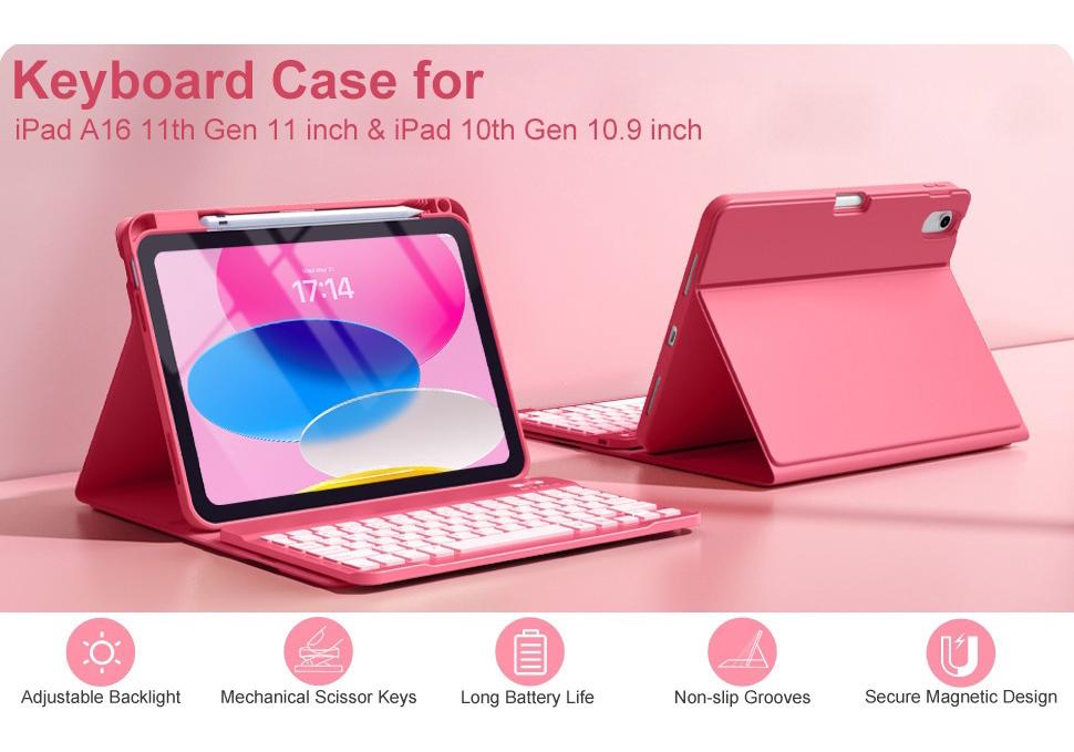 iPad A16 Backlit Bluetooth Keyboard Case for Air 1 10.9" with Pencil Charging Slot
