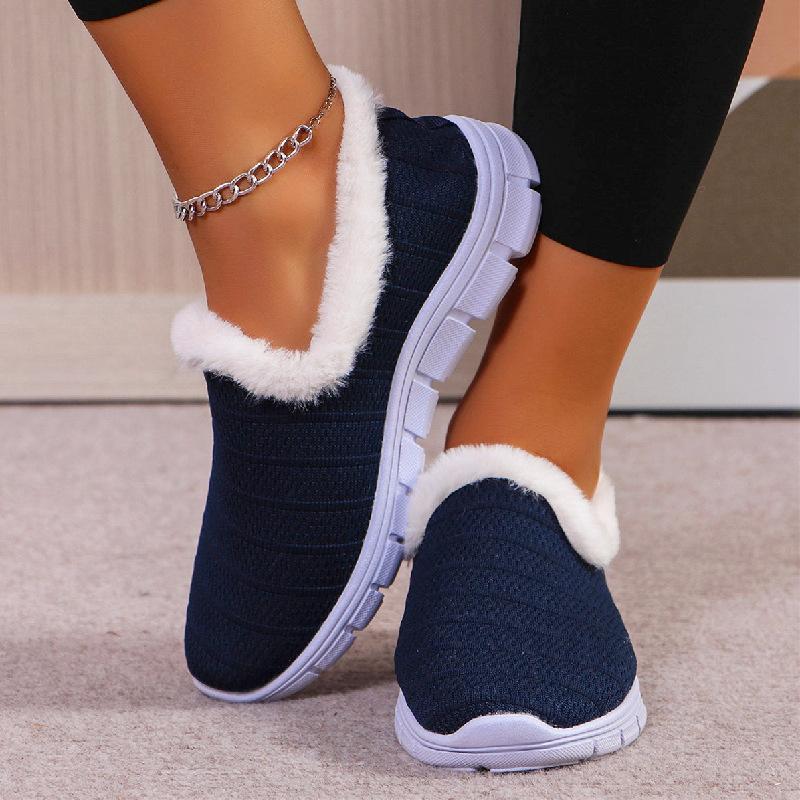 Trendy Women's Cotton Shoes for Autumn Winter   Round Headed Mesh Flat Bottom Versatile Comfortable Daily Cotton Shoes