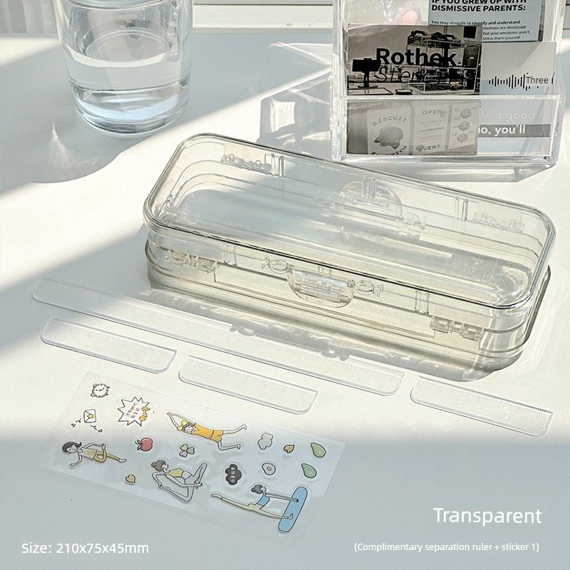 

Grade Three Class Two Double-Layer Transparent Stationery Box Good-looking Girl Student Pencil Case Examination Exclusive Pencil Case Pencil Box Double-layer transparent